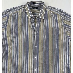 Vintage Jhane Barnes Men's Fabric  Italy Shirt Large Blue Green Brown Stripes